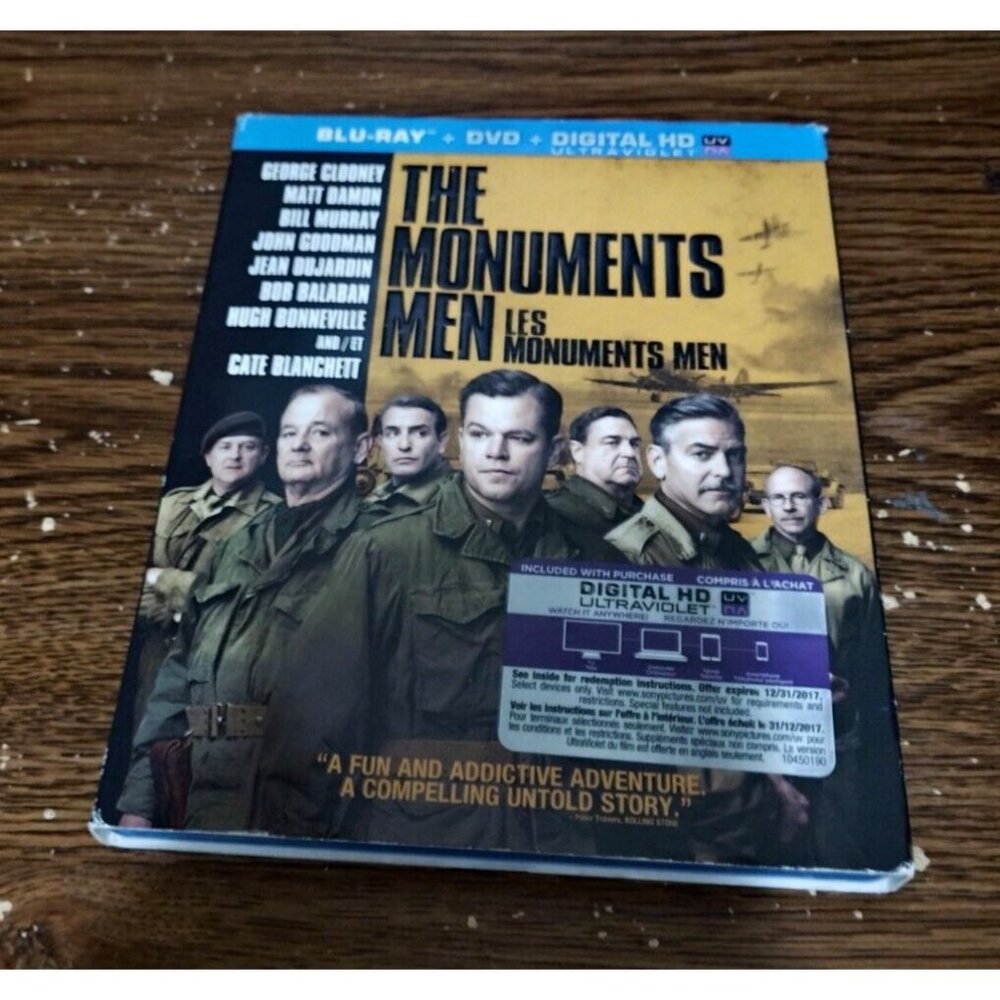 The Monuments Men (Blu-ray/DVD, 2014, 2-Disc Set) w/ slipcover George Clooney
